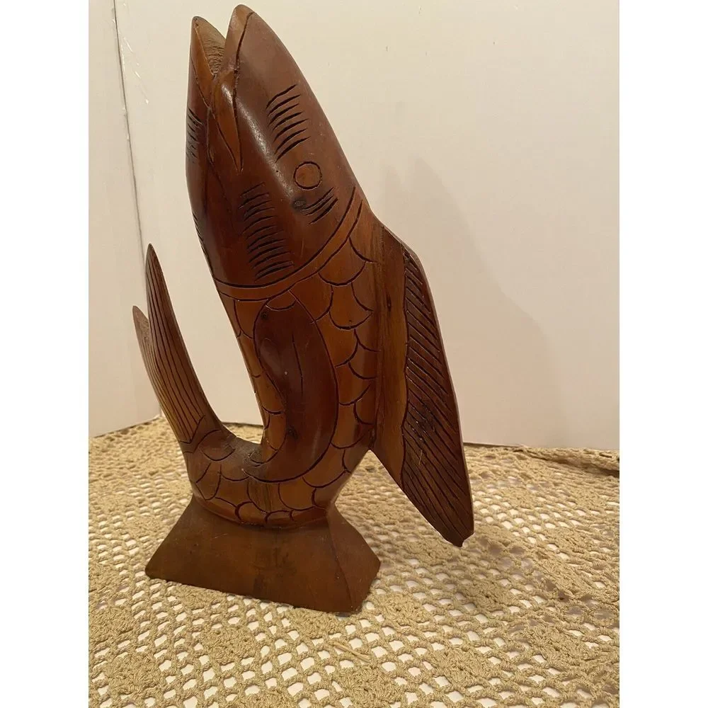 Vintage Hand Carved‎ Wooden Sculptured Fish 13